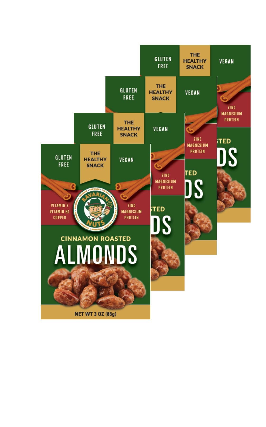 4x Cinnamon Roasted ALMONDS - 3oz - Pocket Size